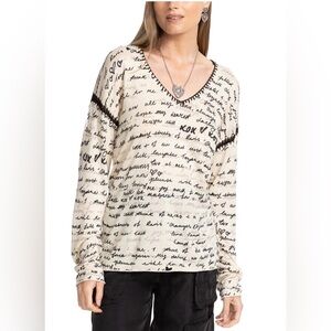 NWOT Johnny Was "The V-Neck" whipstitch linen/silk blend pullover sweater Sz L